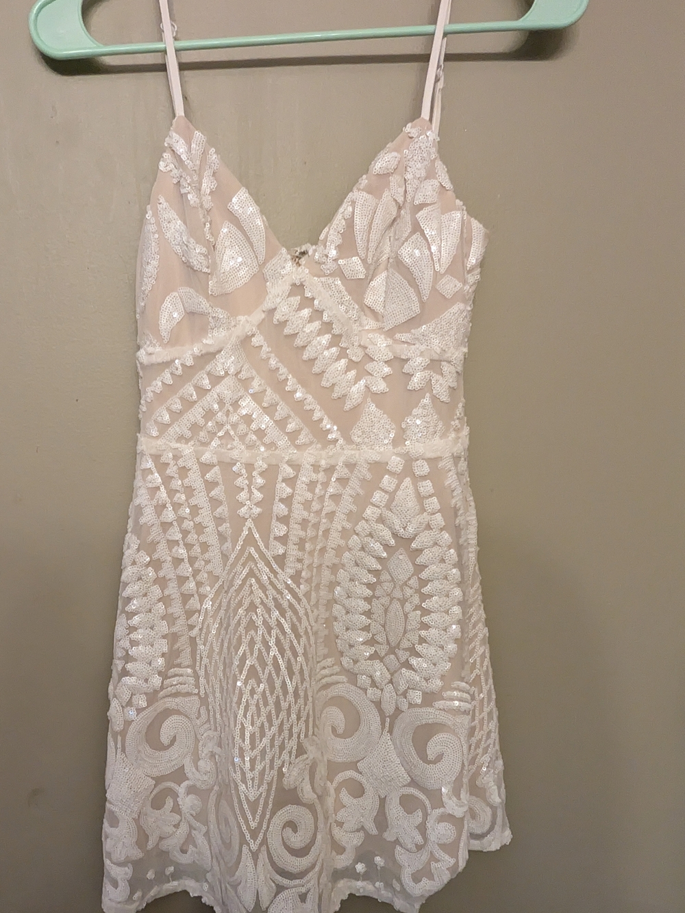 superdown Ivory White Sequin Embroidered Mini Dress